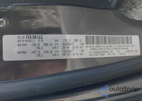 2018 Dodge Grand Caravan Gt из США, поврежденный, VIN 2C4RDGEG2JR335343